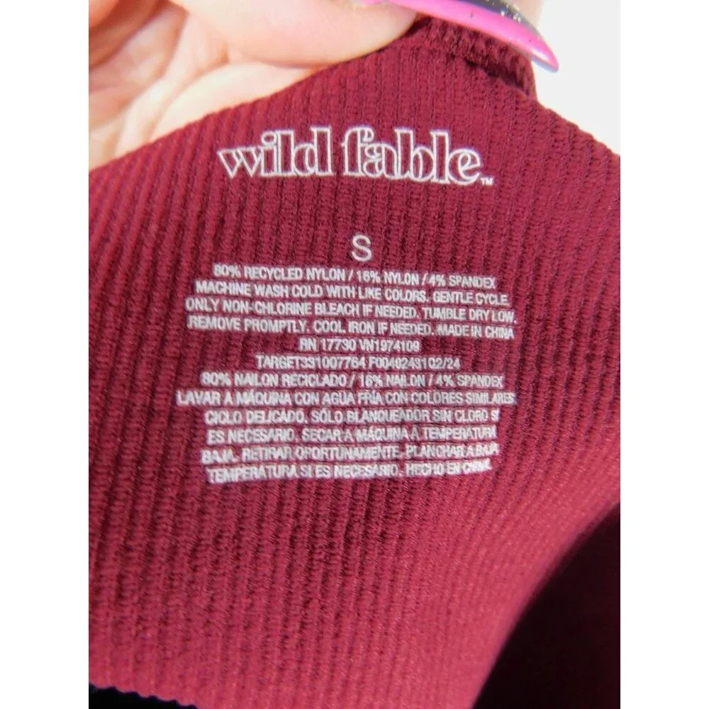 Wild Fable Burgundy Ribbed Long Sleeve Scoop Neck Crop Top S - Excellent